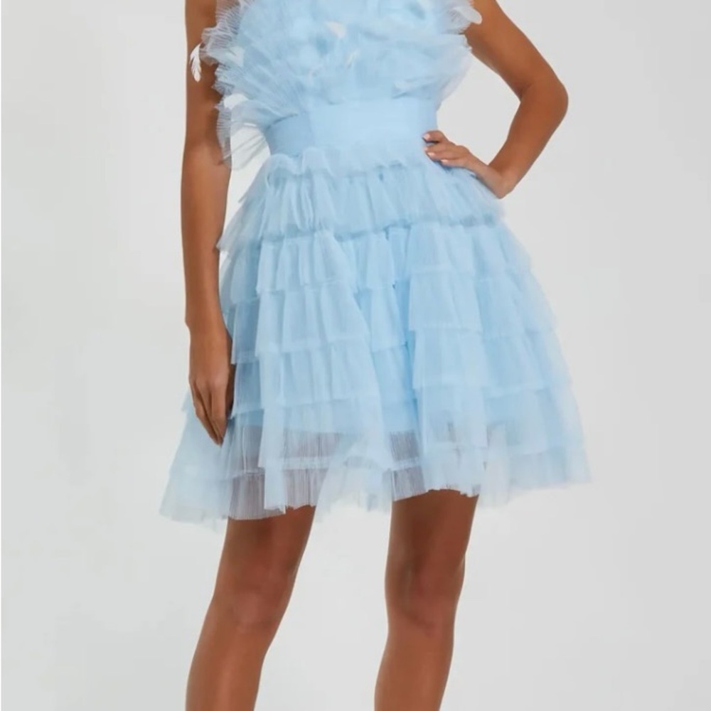 Mac Duggal Light Blue Ruffled Mini Dress
